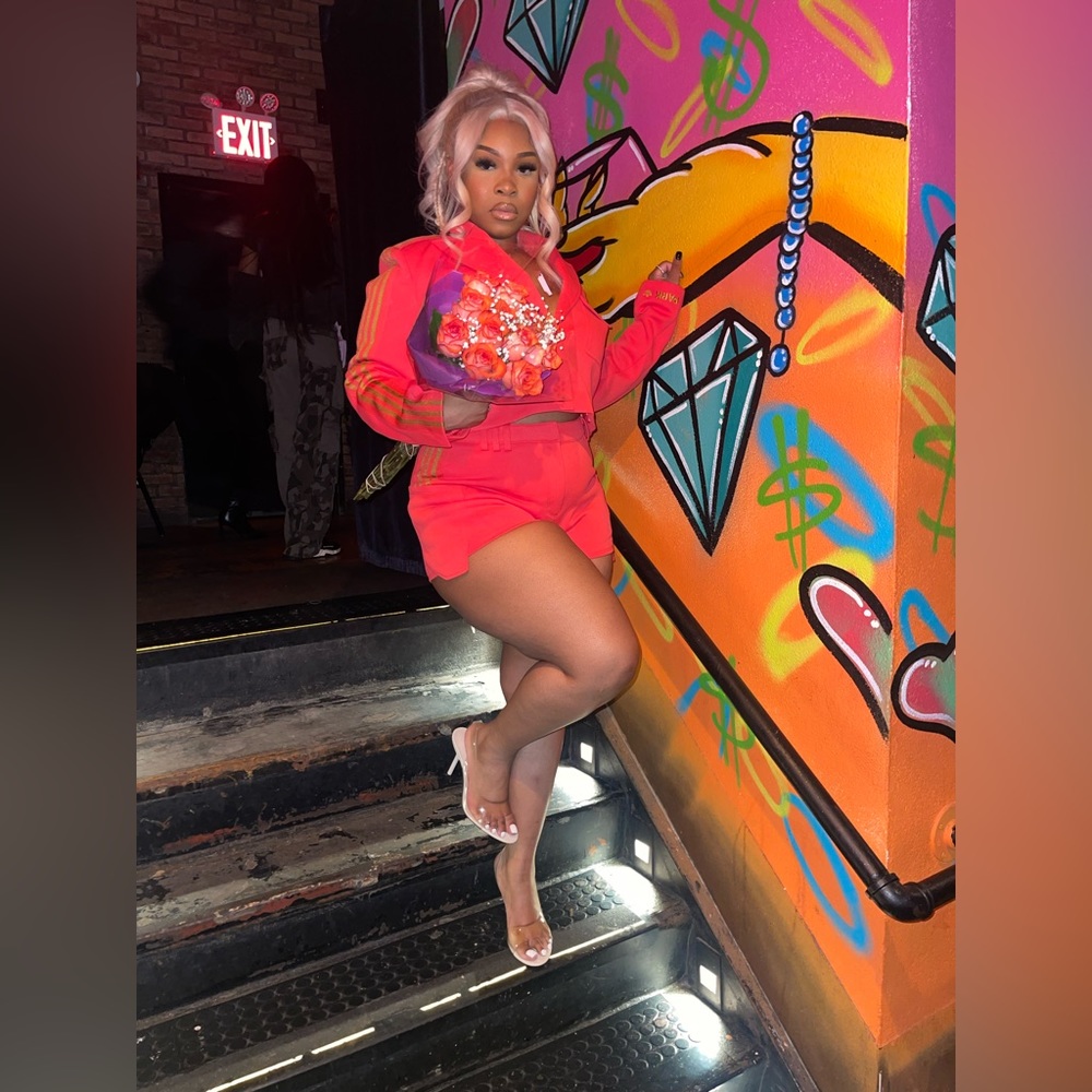 IVY PARK x ADIDAS coral crop structured blazer and coral shorts. Matching set.